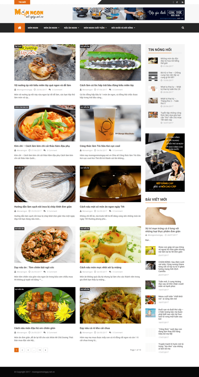 Website công thức nấu ăn với giao diện đẹp mắt và chất lượng